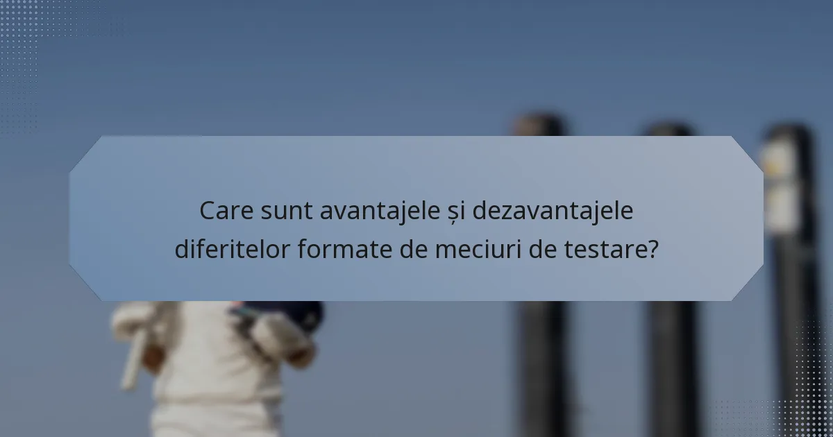 Care sunt avantajele și dezavantajele diferitelor formate de meciuri de testare?