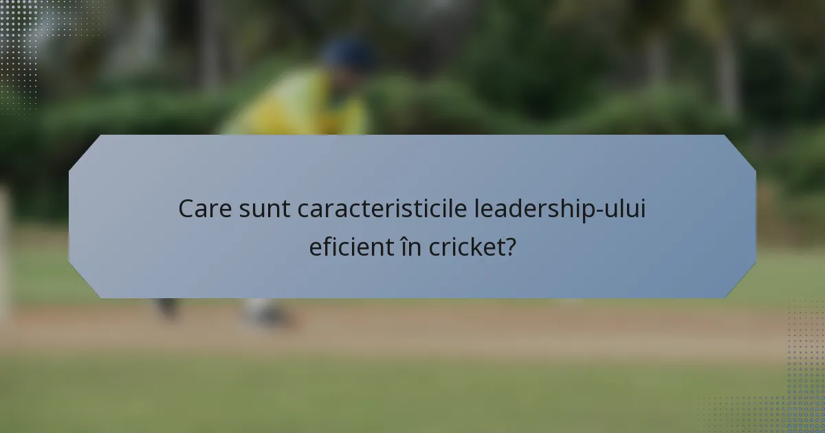Care sunt caracteristicile leadership-ului eficient în cricket?