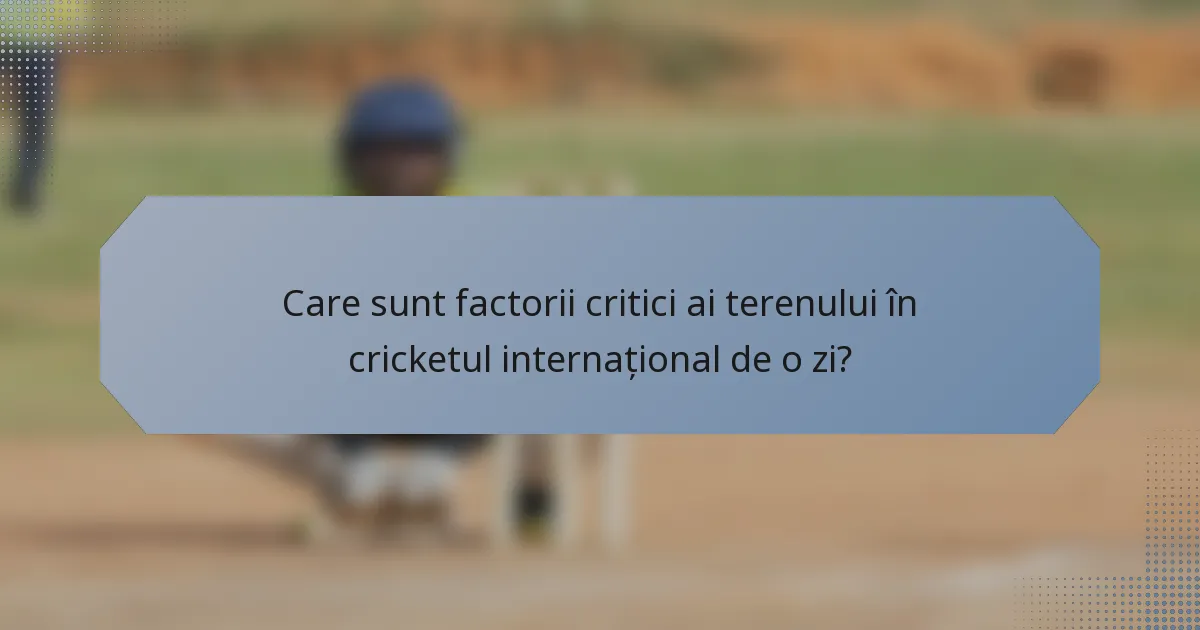 Care sunt factorii critici ai terenului în cricketul internațional de o zi?