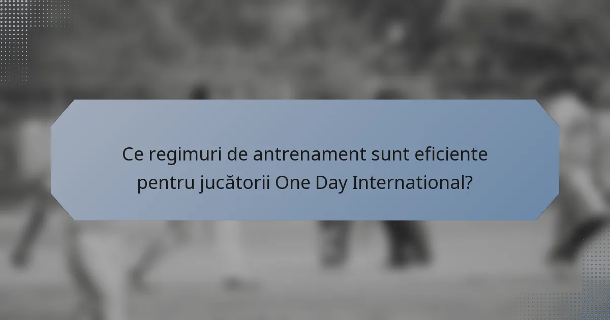 Ce regimuri de antrenament sunt eficiente pentru jucătorii One Day International?